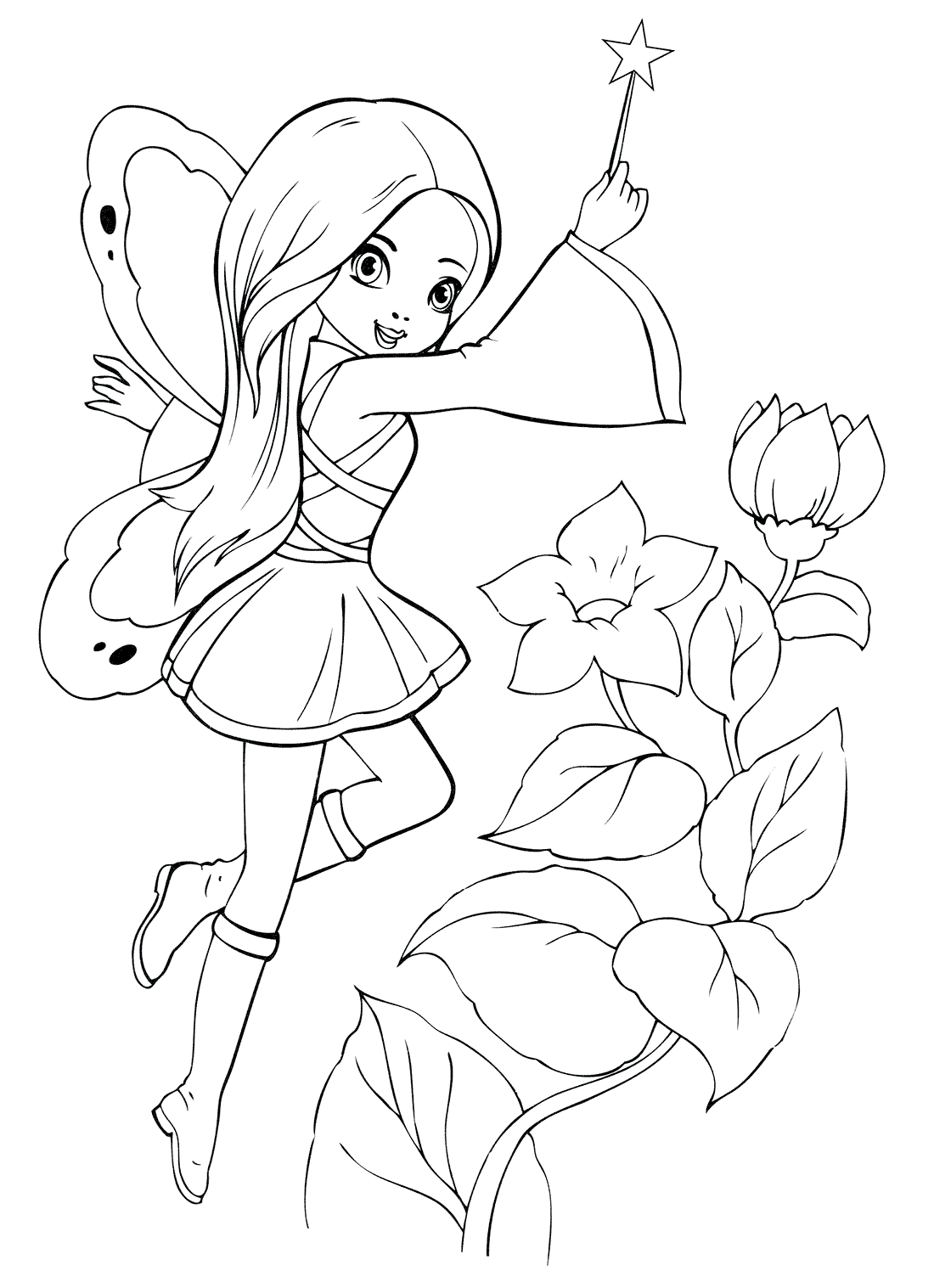 Desenho de Princesa com varinha mágica para colorir