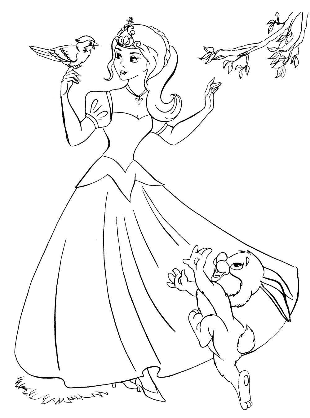 Coloring page - A princesa e os bons animais