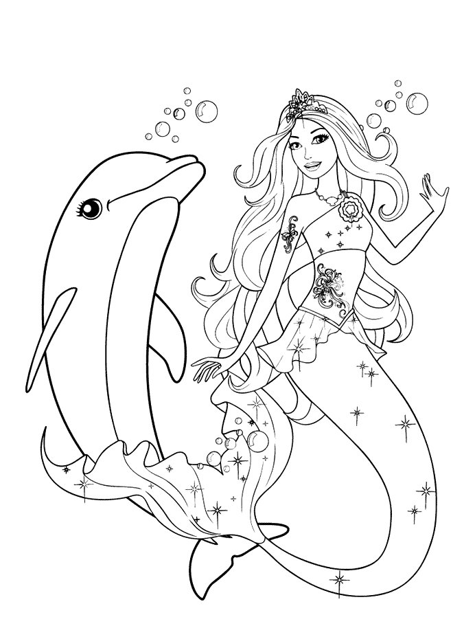 Desenho barbie sereia e o golfinho para colorir!