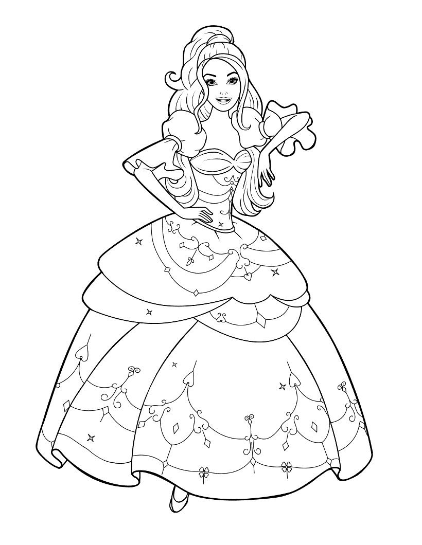 Desenho de Barbie com vestido elegante para colorir