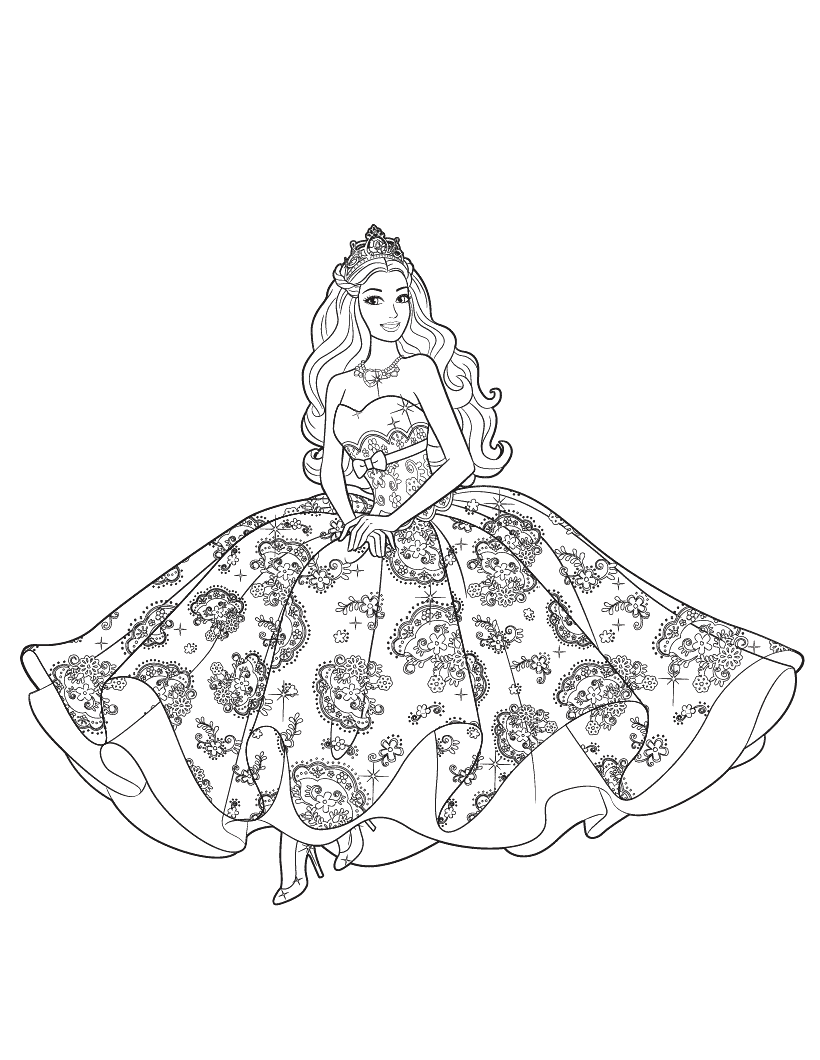 Desenho de Barbie com vestido elegante para colorir