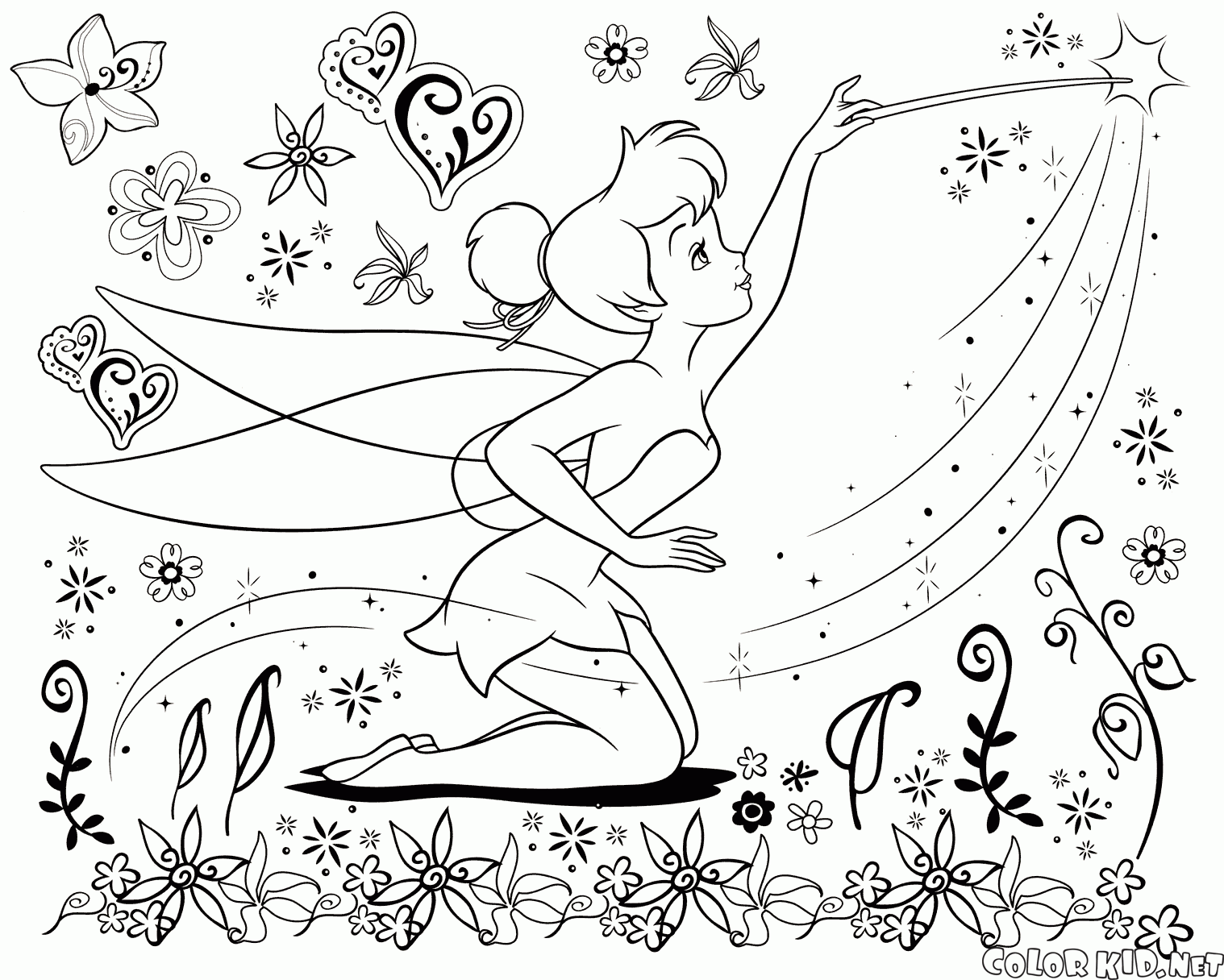 Desenho de Sininho com amigas para colorir