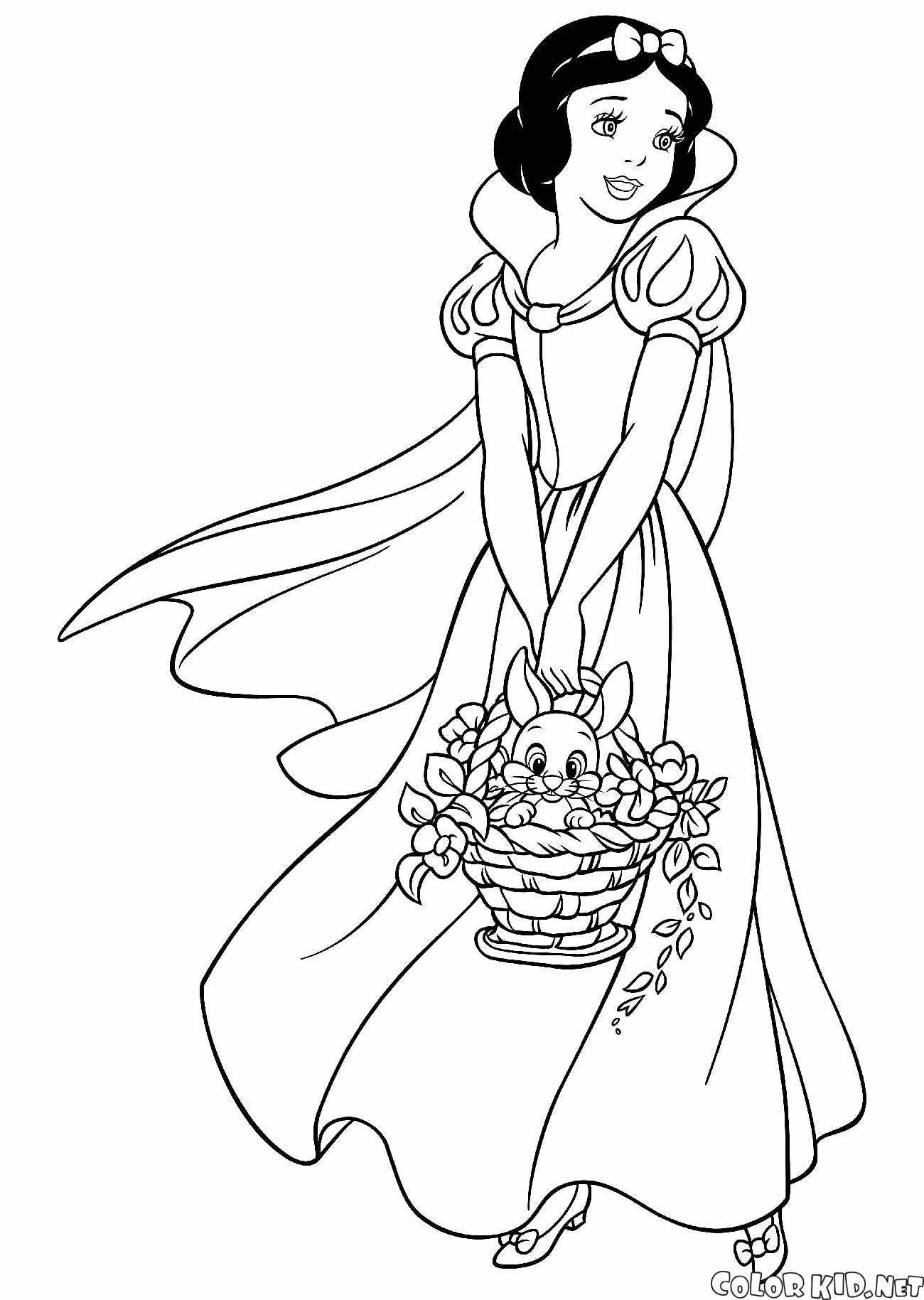 Desenho para colorir com a branca de neve e os sete anões