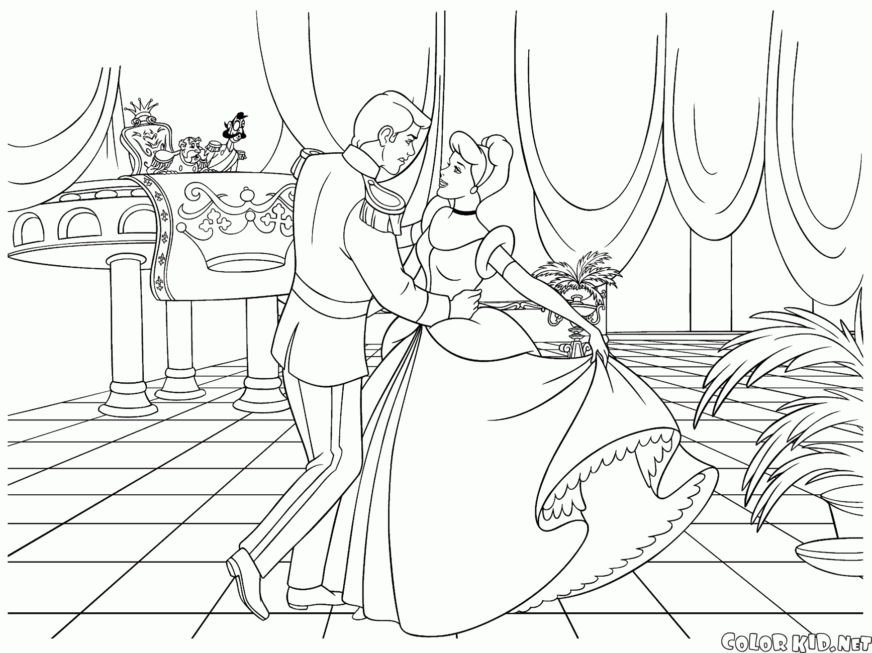 Desenho de Princesa e príncipe no baile para Colorir - Colorir.com