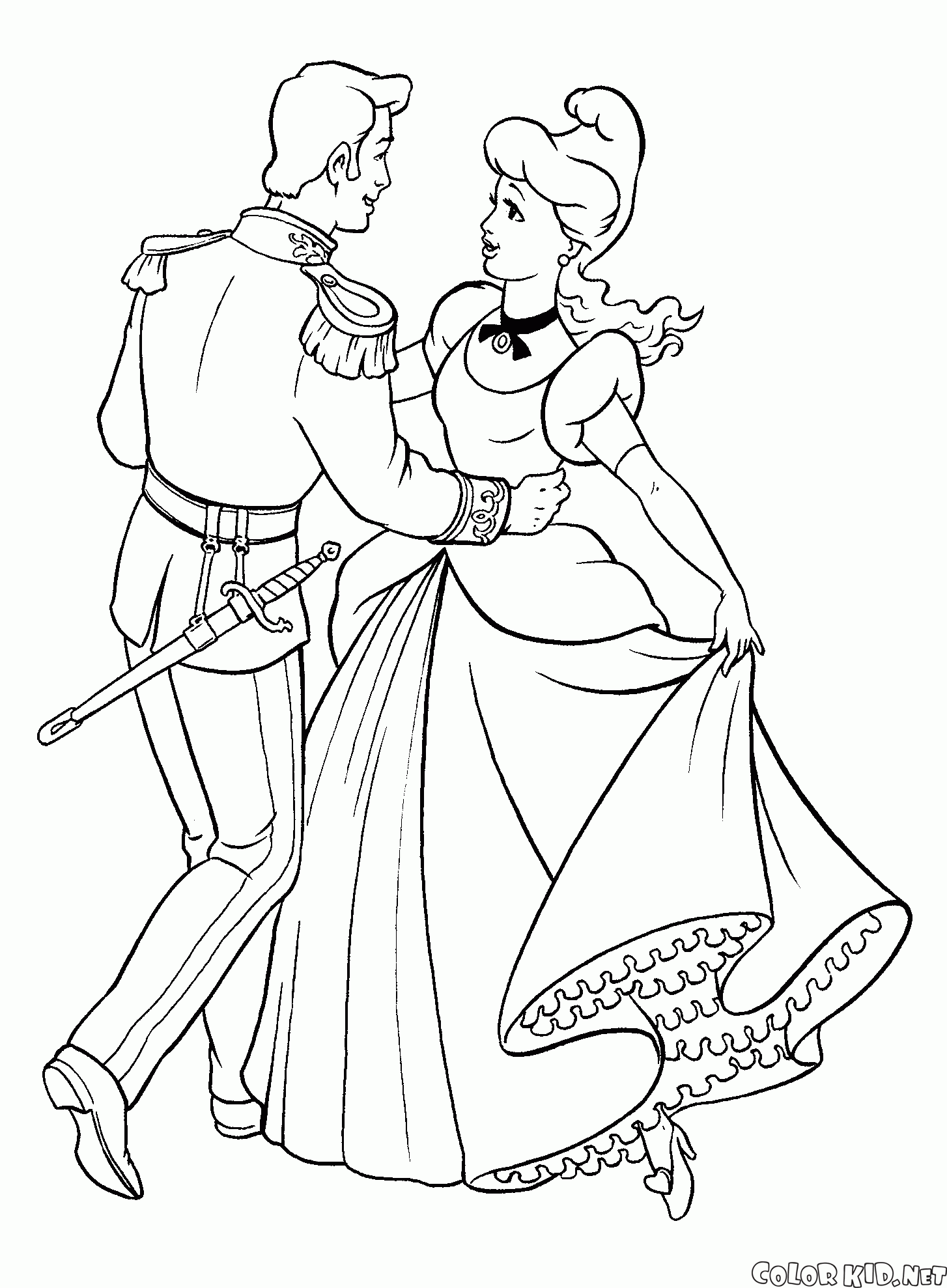 Desenho de Princesa e príncipe no baile para Colorir - Colorir.com