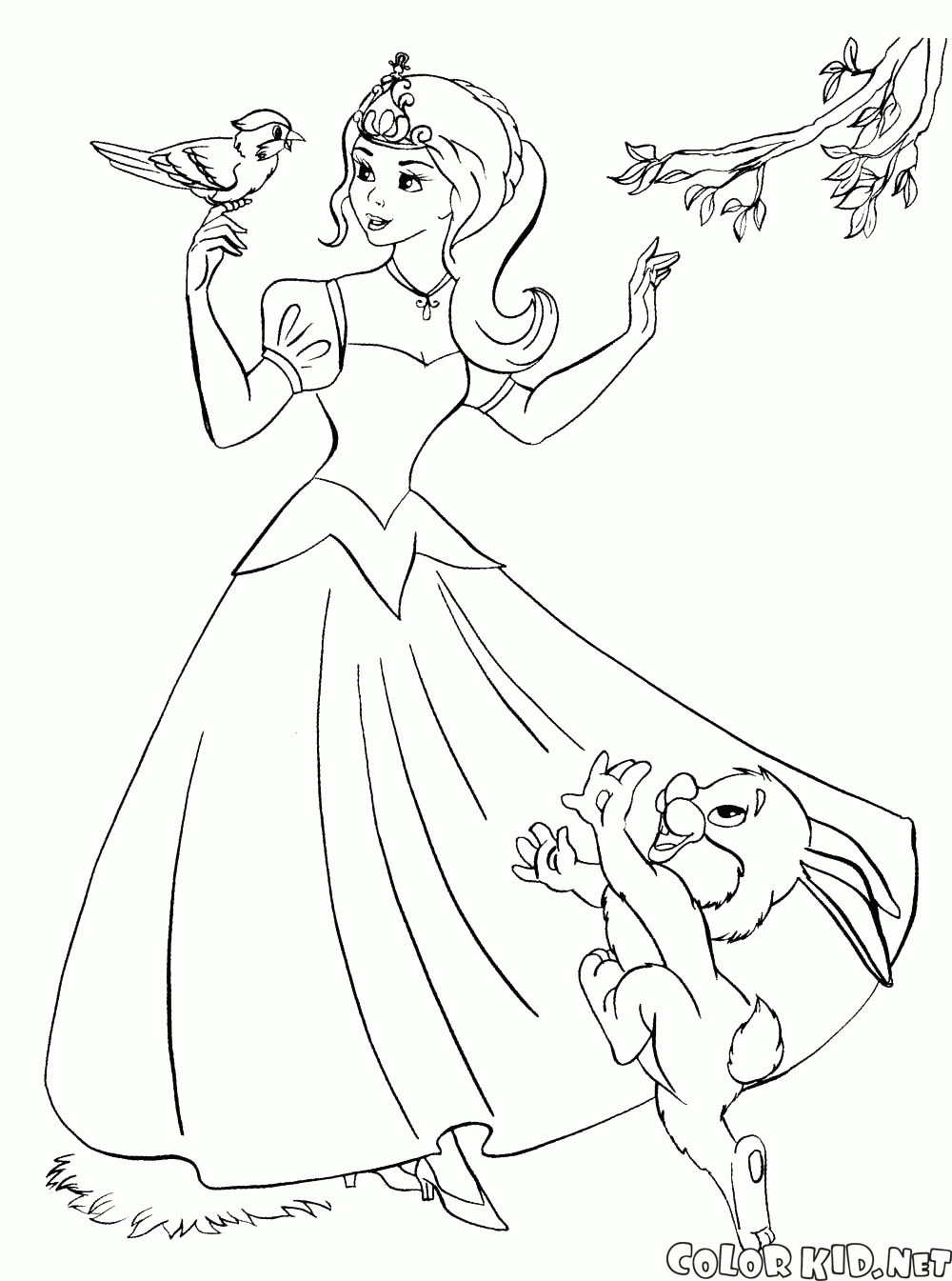 Princesa Aurora com desenhos para colorir de animais