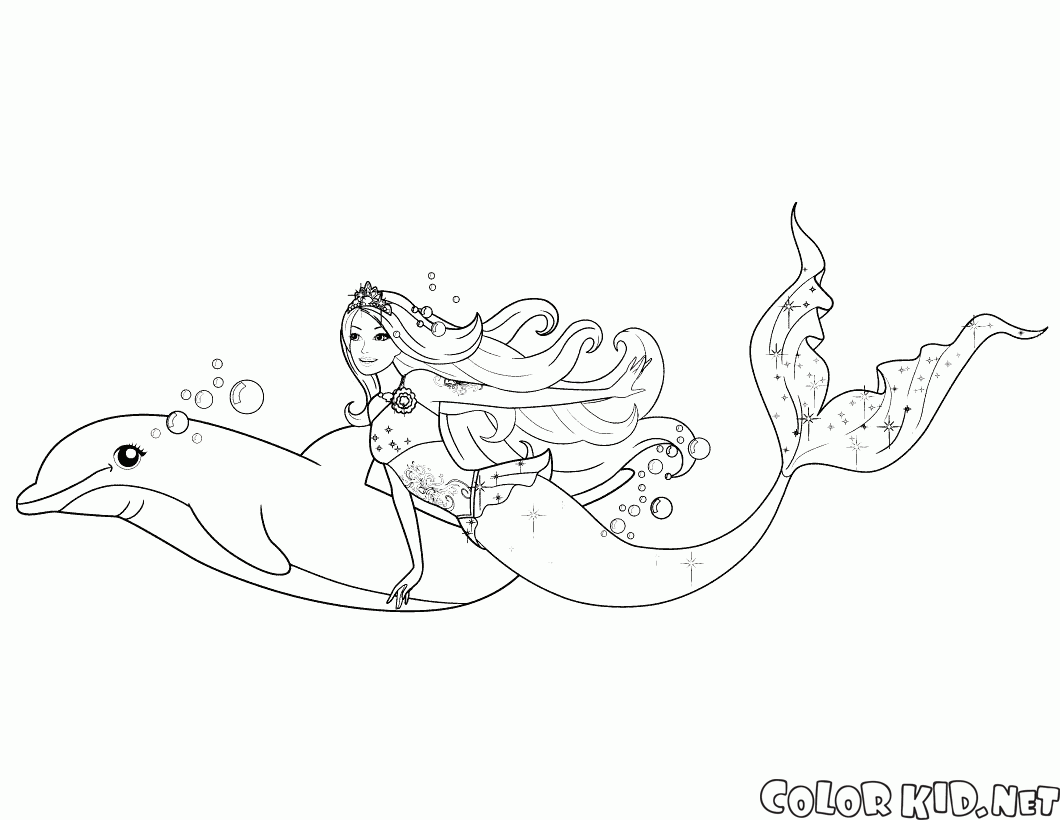 Desenho barbie sereia e o golfinho para colorir!