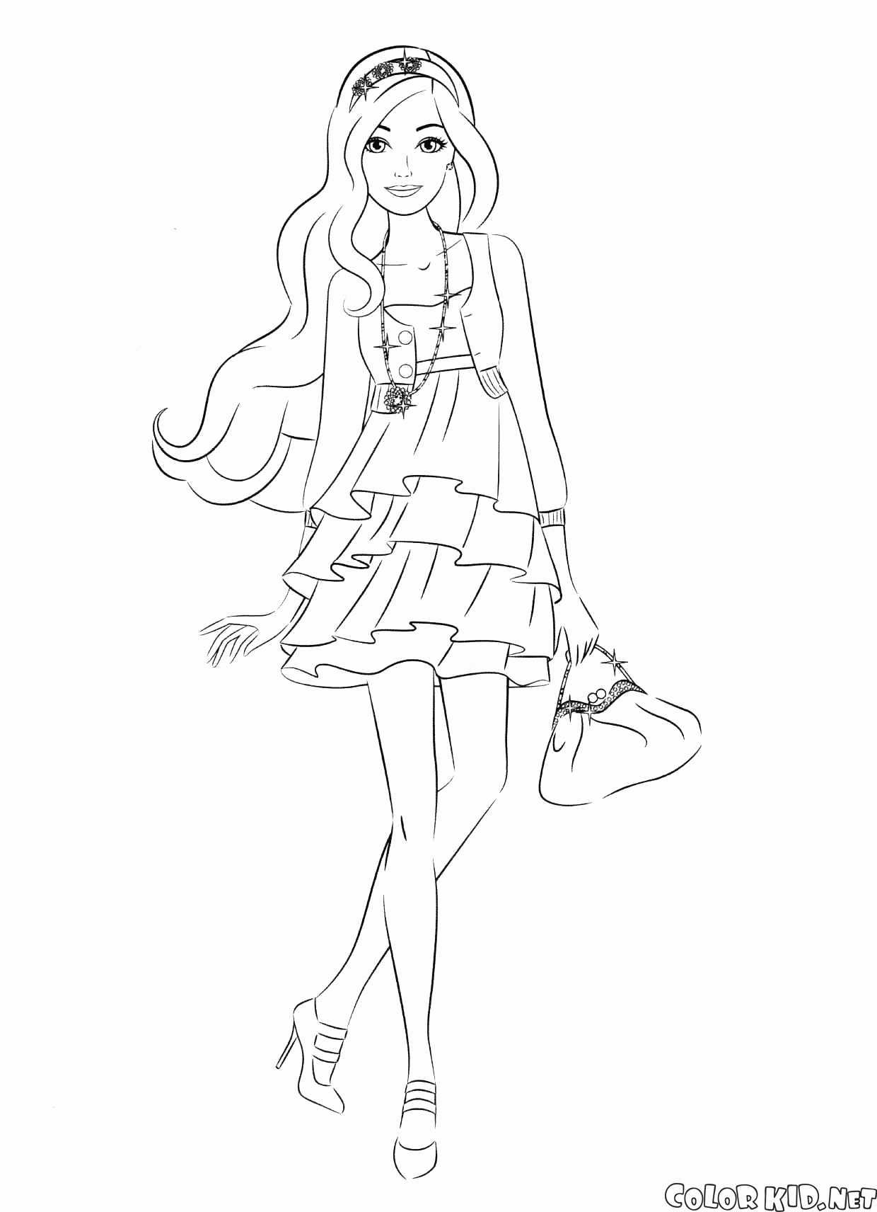 Desenho de Barbie com vestido elegante para colorir