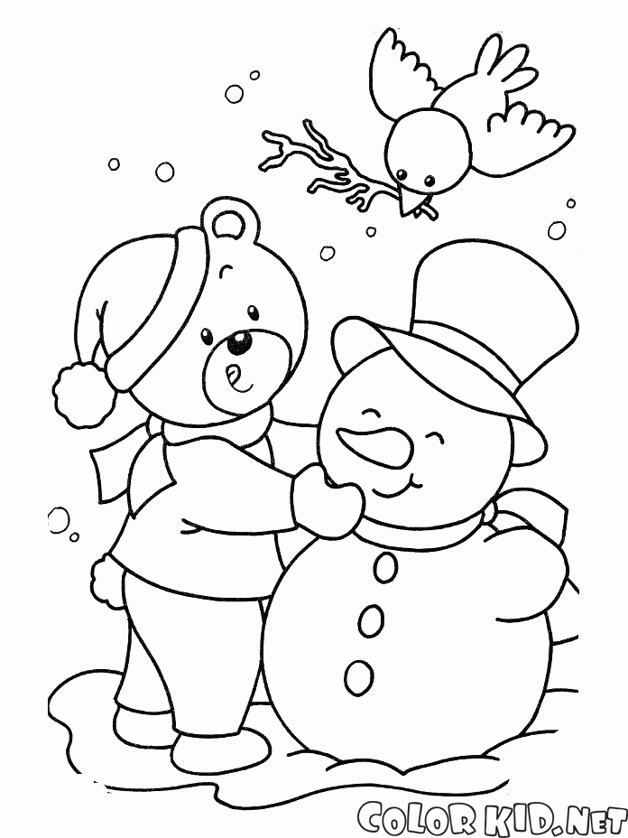 Urso e boneco de neve