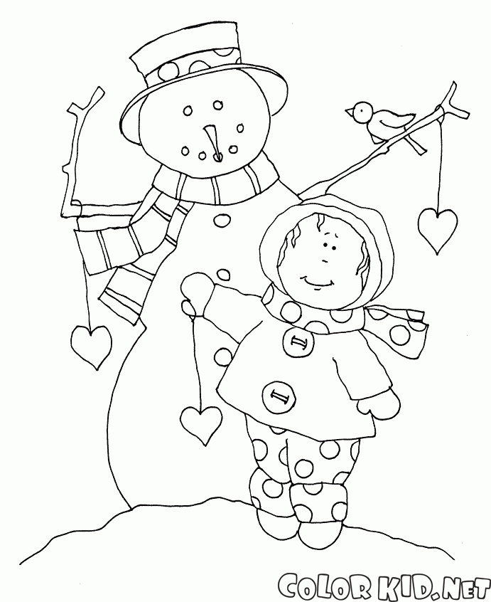 Boneco de neve e menina