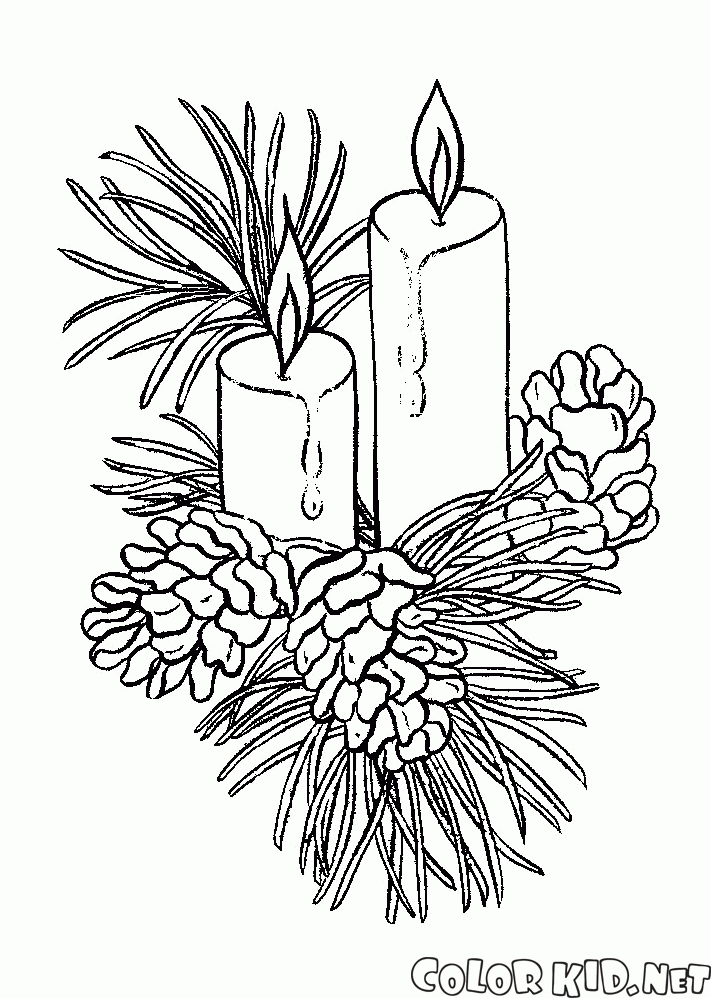 Desenho de velas de natal com enfeites para colorir