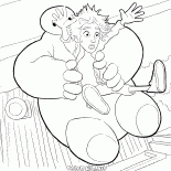 Baymax e Hiro voando baixo