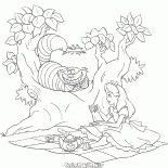 Partido de chá com o gato de Cheshire