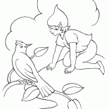 Elf falando com um pássaro