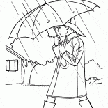 O menino está andando na chuva