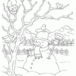 Boneco de neve que veste um lenço e um chapéu