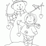 Boneco de neve e menina